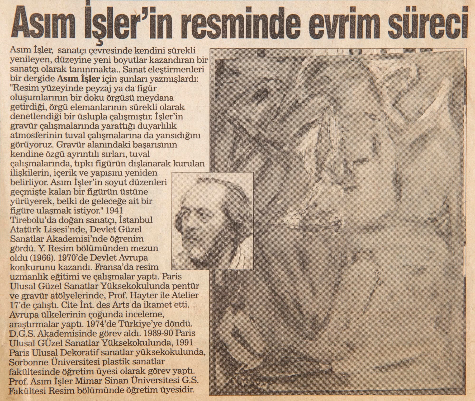 "Asım işler'in Resminde Evrim Süreci", Sabah Gazetesi 5 Aralık 1992