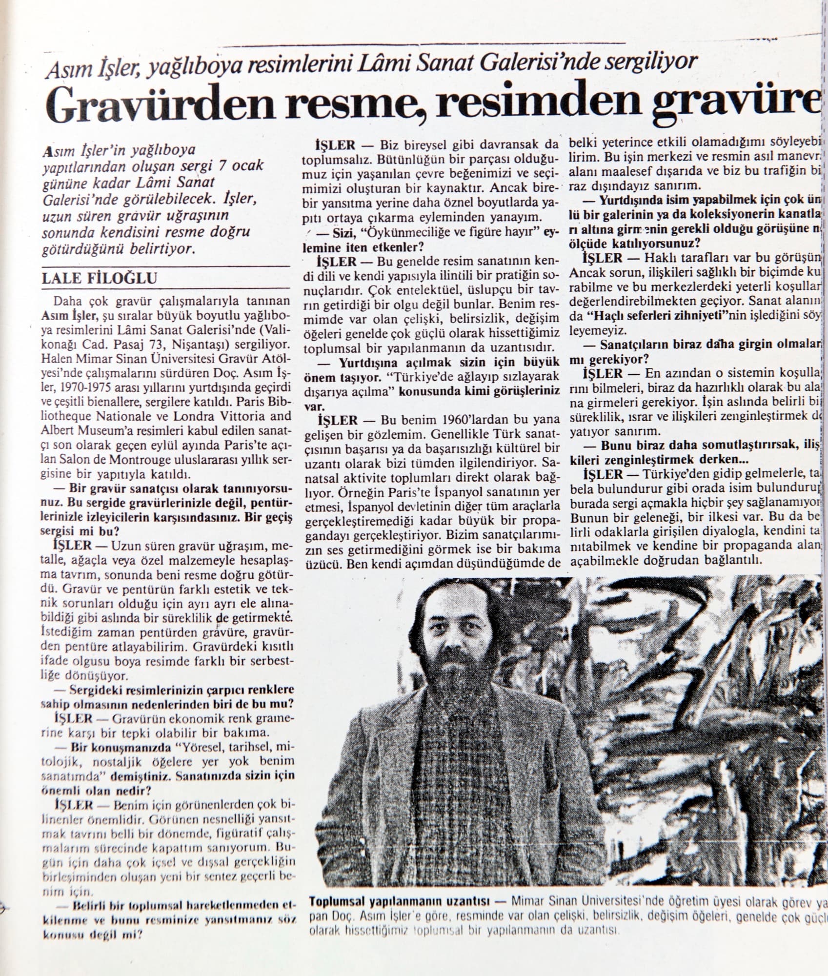 "Gravürden resme,resimden gravüre", Lale Filloğlu, Cumhuriyet, Ocalk 1989