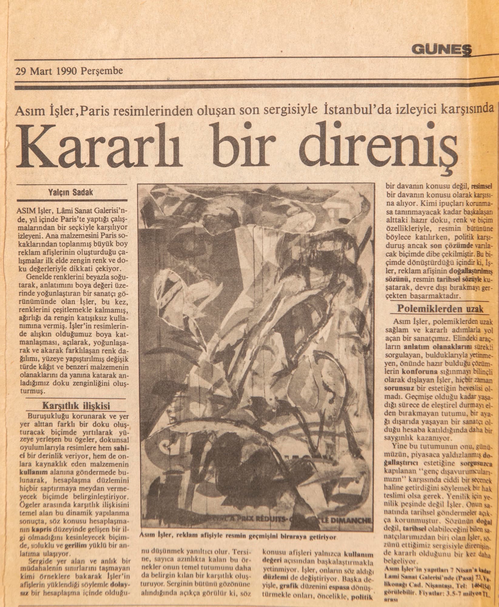 "Kararlı bir direniş" Yalçın Sadak-GÜNEŞ 29 Mart 1990