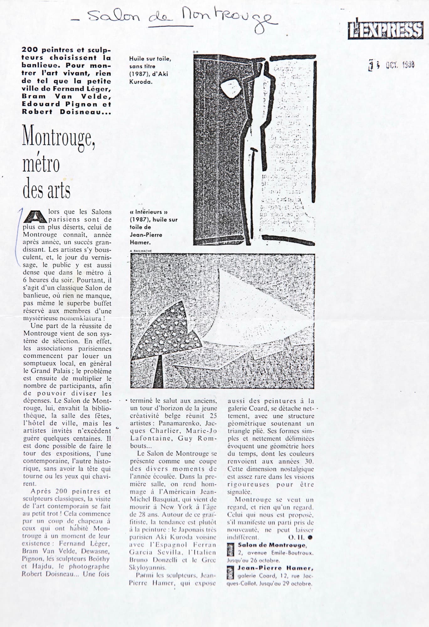 "Montrouge, metro des arts", Express, Paris, October 14, 988