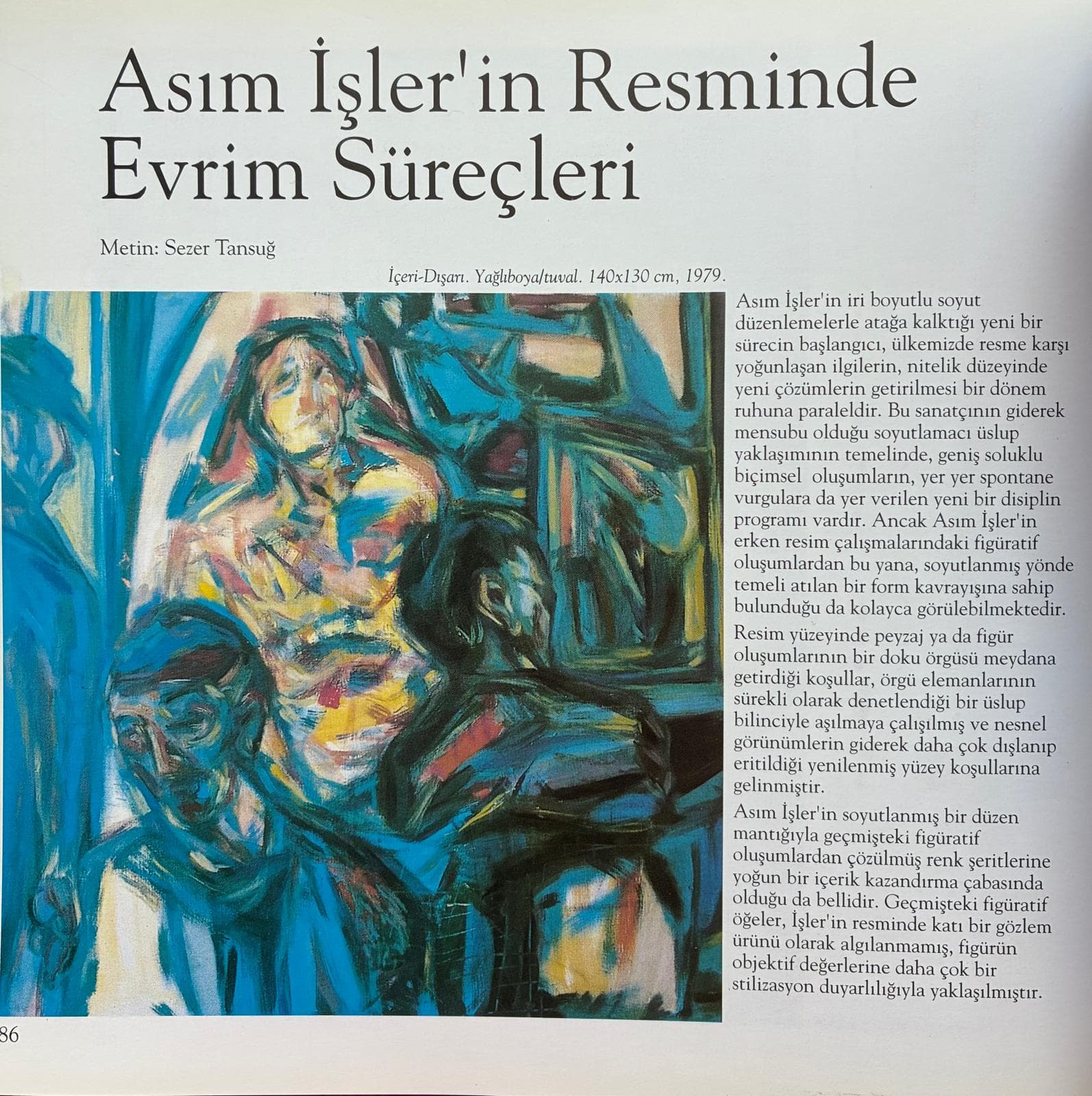 “Asım İŞLER’in Resminde Evrim Süreçleri” Sezer Tansuğ, Yapı’dan 5 Seçmeler Sanattan Yansımalar, Ağustos 1994