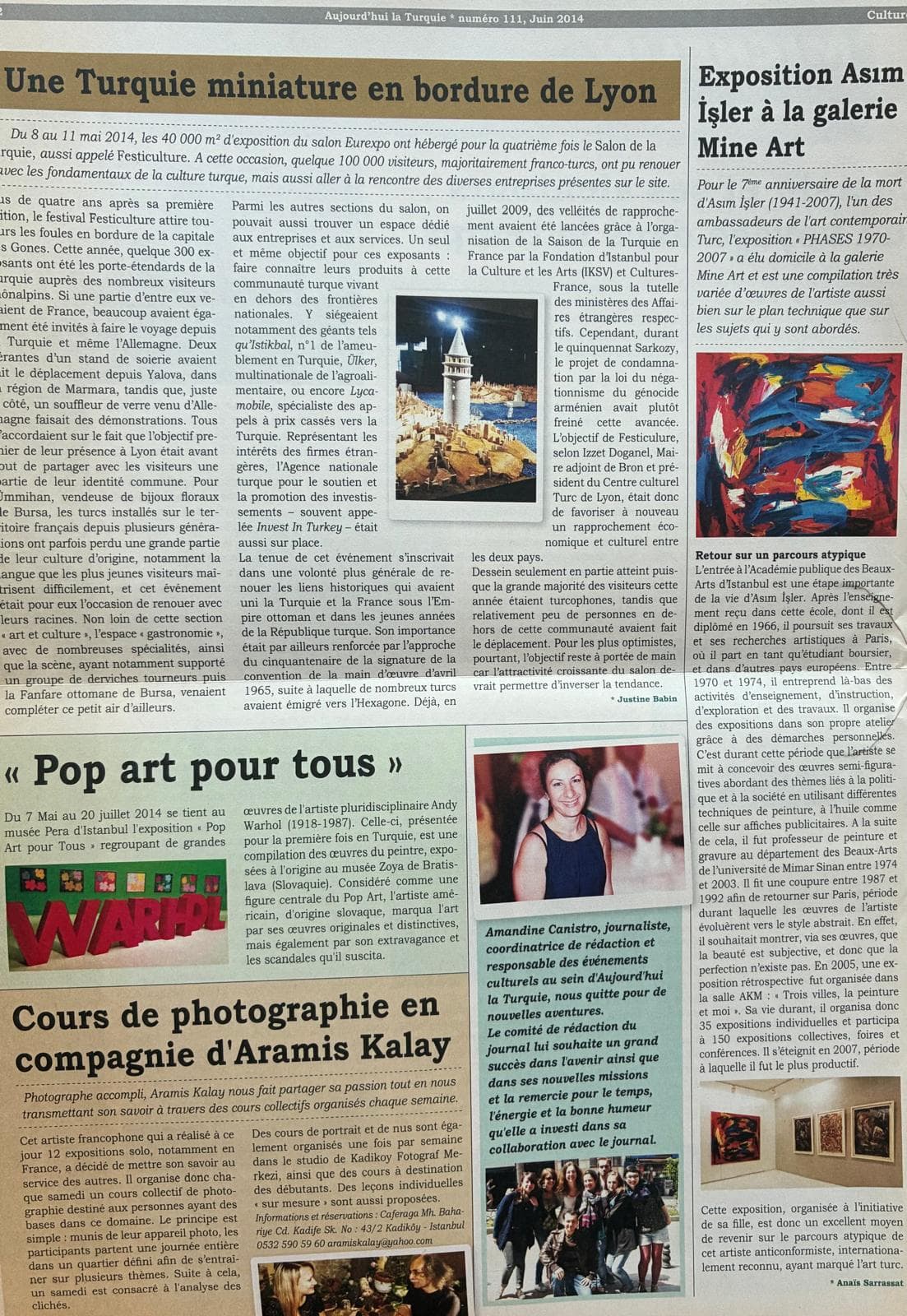 “Exposition Asim İşler a la Mine Art Galerie” Aujourd’hui la Turquie, juin 2014