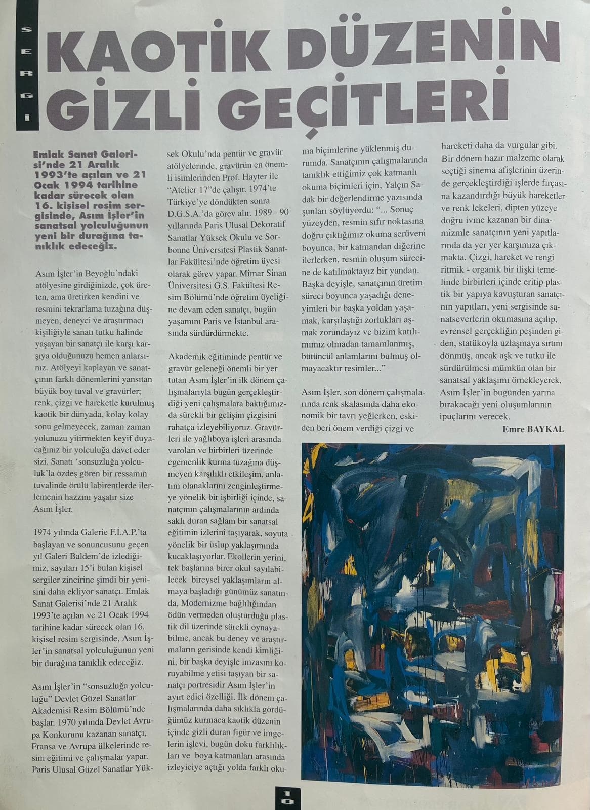 “Kaotik Düzenin Gizli Geçitleri” Emre Baykal, Anons, Ocak 1994