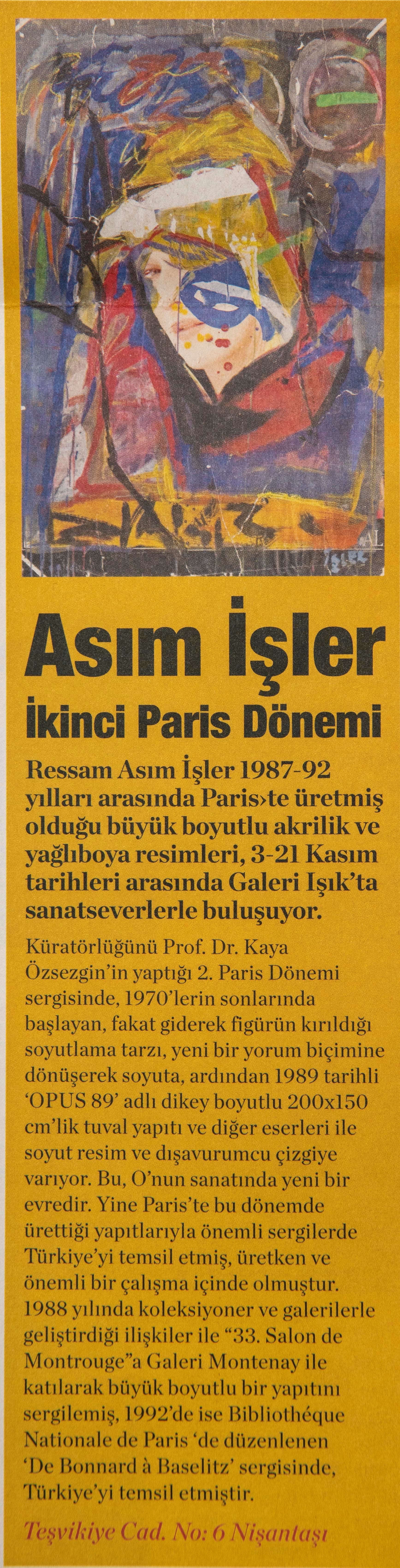 Asım İŞLER "İkinci Paris Dönemi", Nişantaşı Poıstası 10 kasım 2015