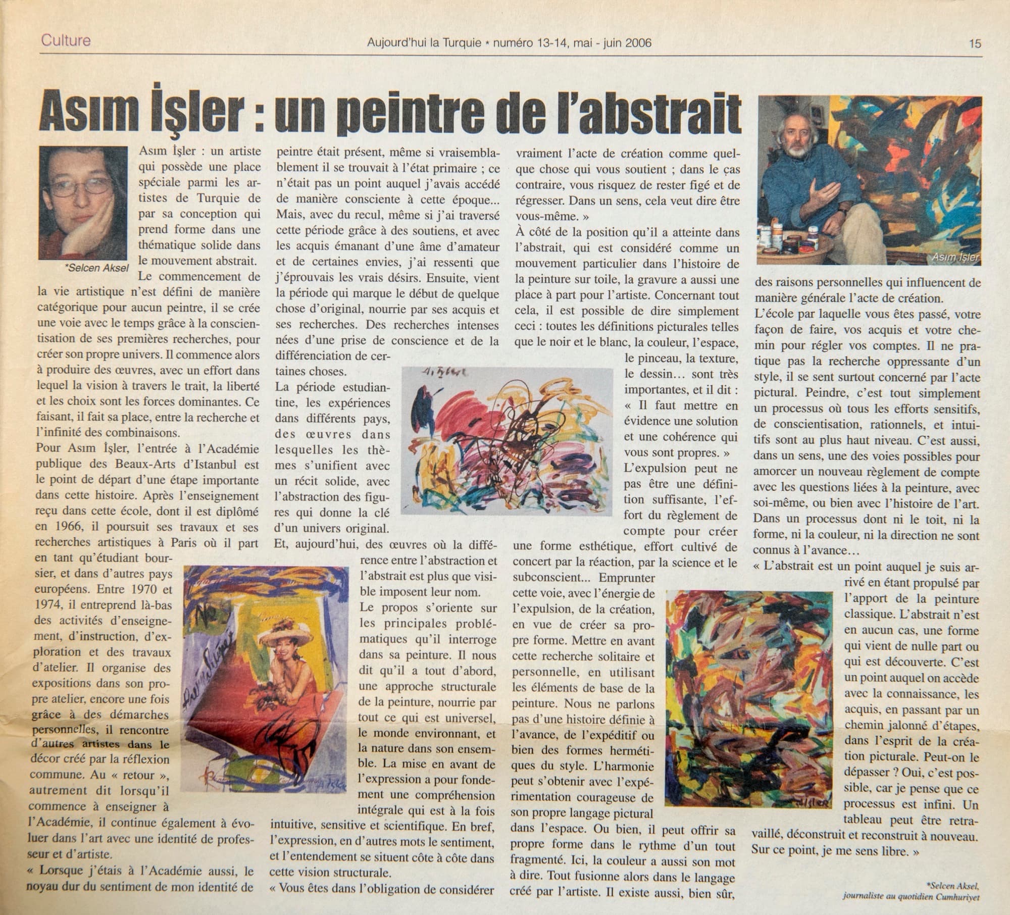 Asım İŞLER: Un Peintre de l'abstrait, Selcan Aksel: Aujourd'hui la Turquie, Numero 13-14, Mai Juin 2006